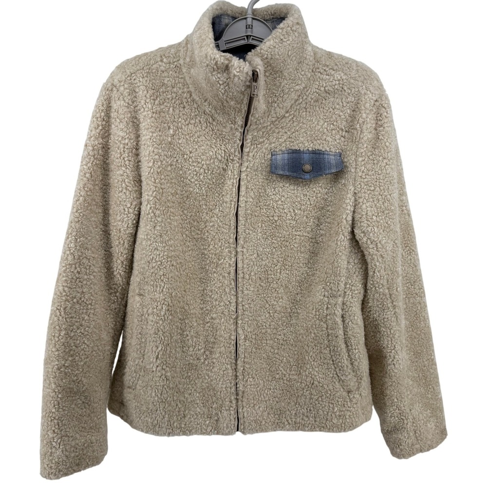 Pendleton Women's‎ Fleece Jacket Plaid Accents Medium Full Zip Sherpa Coat